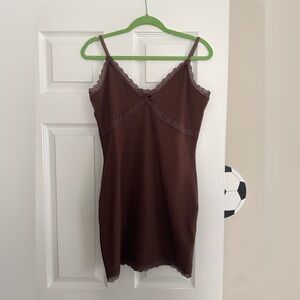 H&M brown cami lace trim body con dress